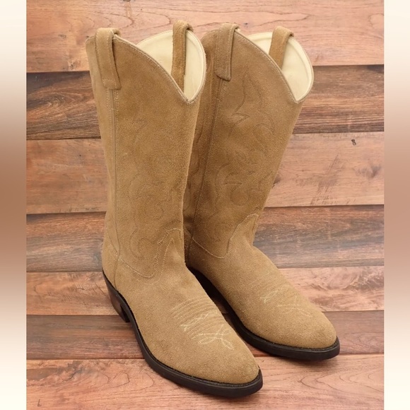 Old West Other - Old West Mens Cowboy Boots Western Tan Leather Suede Size 9 D